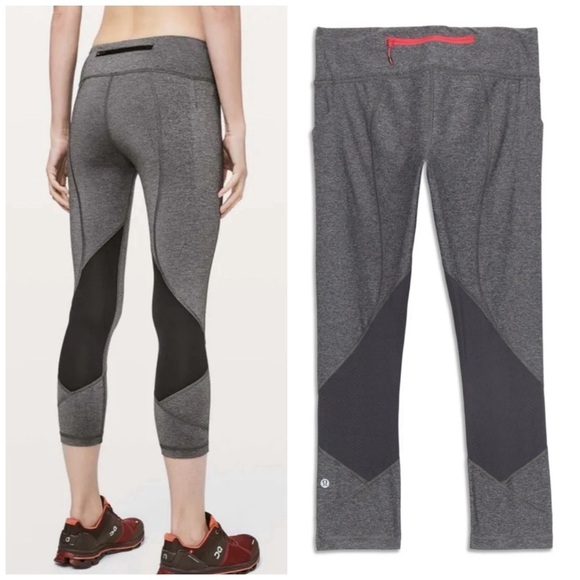 Lululemon Heather Gray Pace Rival Crop Yoga Mesh Workout Leggings 2 - Picture 1 of 11